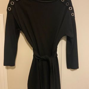 Belted midi dress.